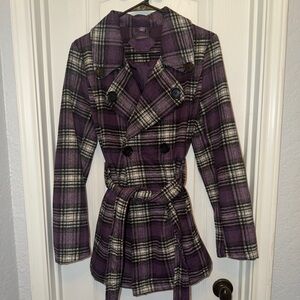Jou Jou Purple and Black Plaid Trench Coat